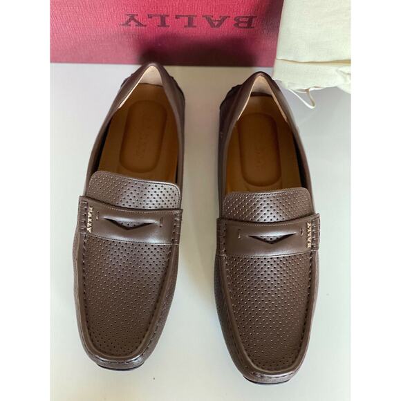 Bally Perforated Men's Calf Leather Driver Loafers Coconut 11 D US 6231354 NIB - Picture 7 of 10